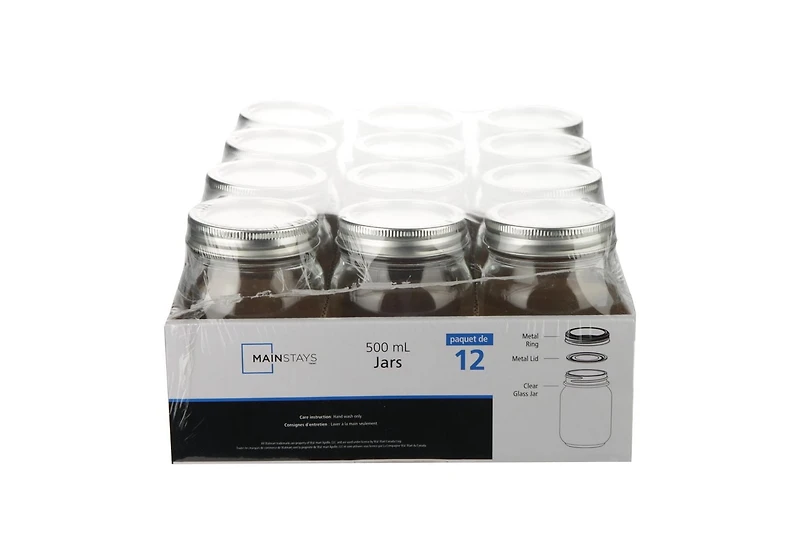 Mainstays Clear Glass Canning Jars, 500ml, 36 Piece, glass canning jar