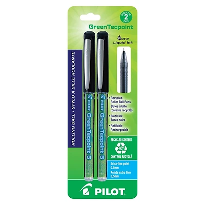GreenTecpoint Stylos à bille roulante à encre liquide - Noirs Pointe extra-fine 0.5mm, 2/pqt