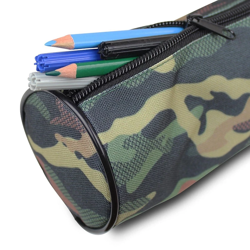 Pen + Gear Étui à crayons en forme de tonneau, motif camouflage, vert