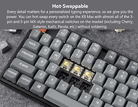Keychron K8 Max Clavier mécanique sans fil RVB remplaçable à chaud interrupteur rouges disposition TKL noir K8M-J1