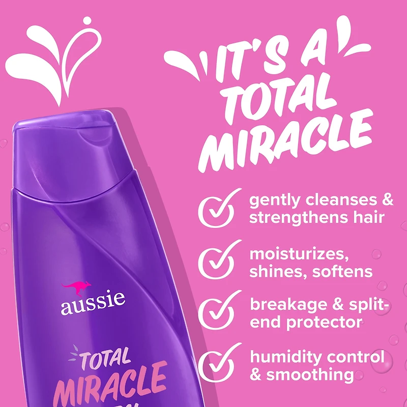 Aussie Shampooing Total Miracle Sans Parabènes avec Abricot et Macadamia pour Cheveux Abîmés