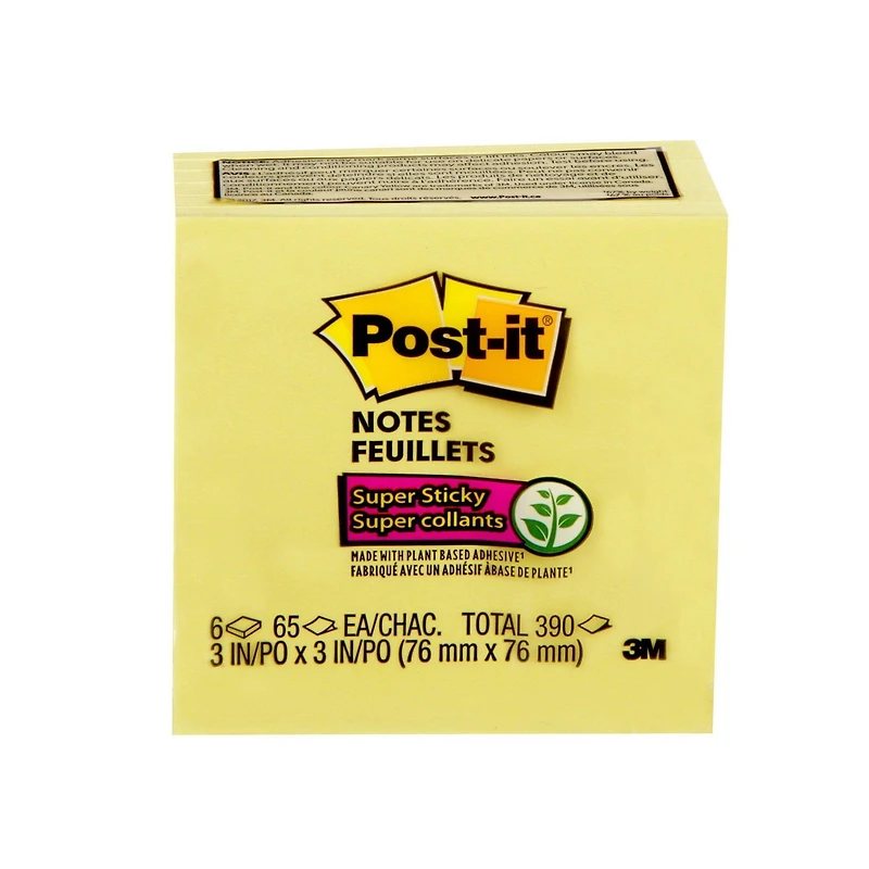 Feuillets auto-collants 654-6SSCY-C Post-it® 76mm x 76mm (3po x 3po)