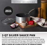Granitestone Casserole antiadhésive de 3 litres avec couvercle en verre, petite casserole avec couvercle - Revêtement ultra durable avec extérieur brossé argenté - 100 % sans PFOA - Passe au lave-vais