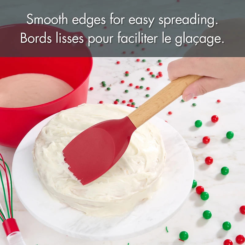 Spatule-cuillère Holiday Time en silicone et bois de hêtre, rouge