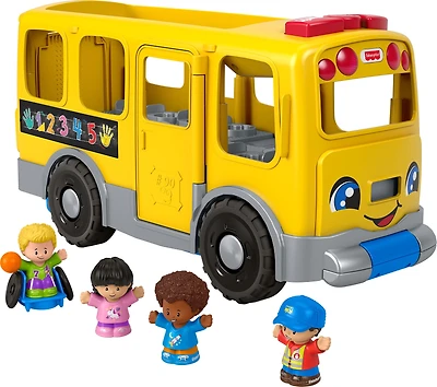 Fisher-Price Little People Big Yellow School Bus Pull-Along Toddler Learning Toy, 4 Figures