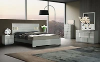 K-Living Latina Grey Lacquer Finish Double-Size Bed with One-Touch LED Light