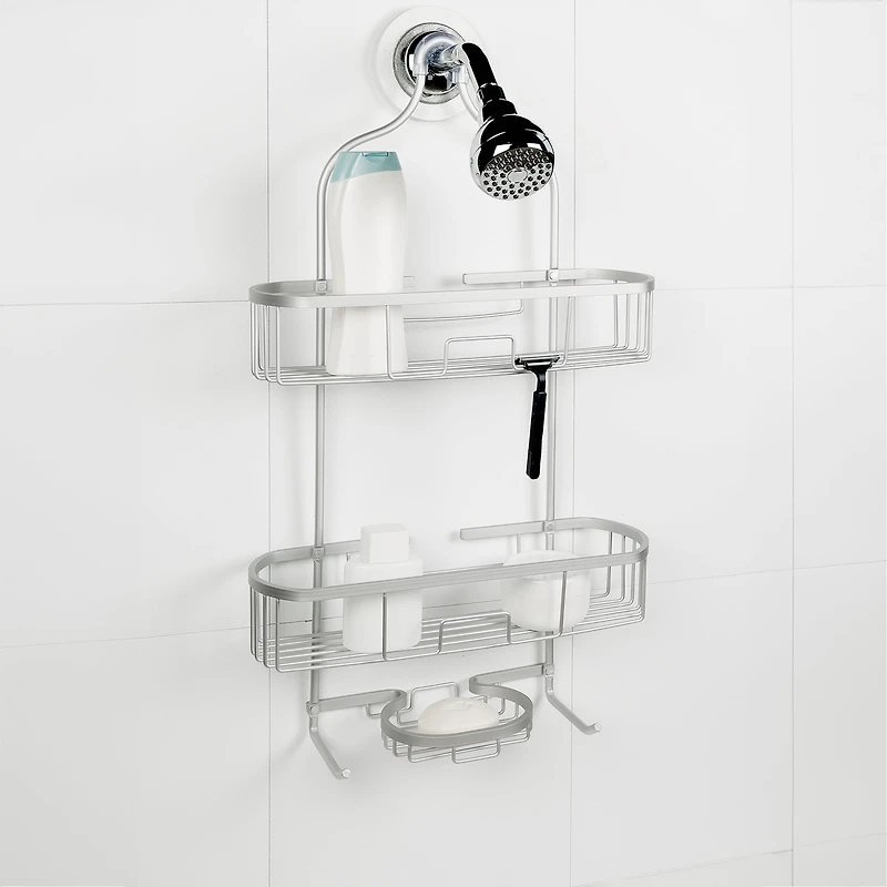 Era Grand Aluminum Shower Caddy, 3-Tier, Soft Silver 15x26in, 15" x 26"
