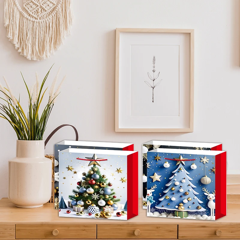 Sacs-Cadeaux De Noël (Sapin) (Assortiment) (Très Grand) - Lot De 12