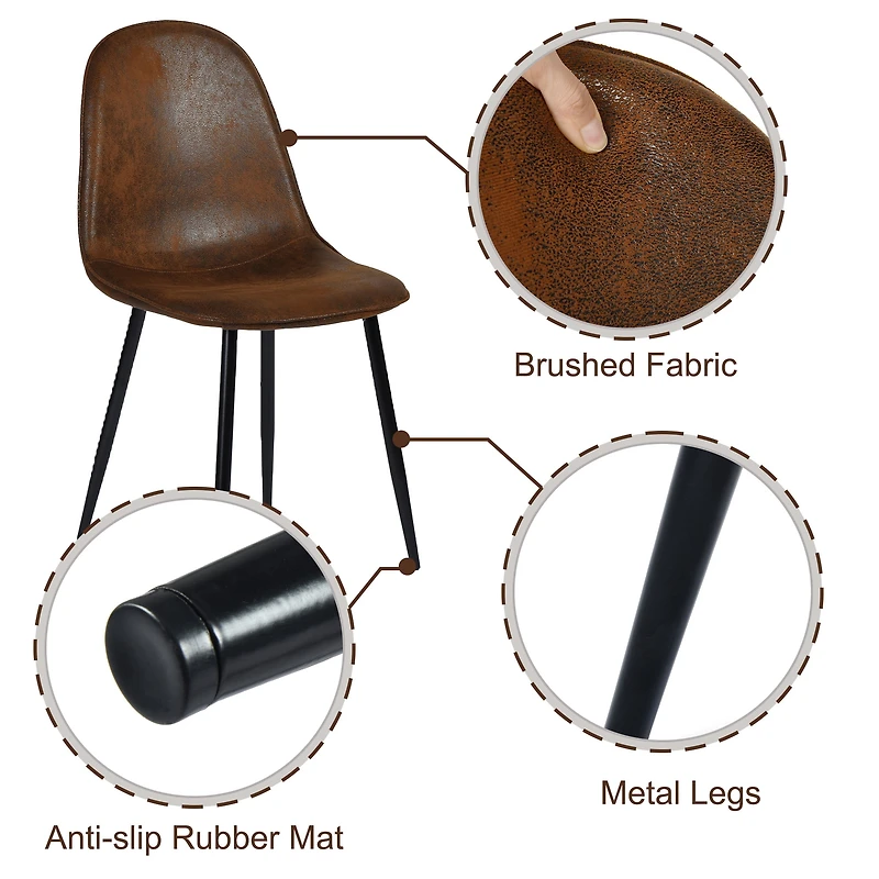 Homy Casa Set of 4 Upholstered Accent Chairs with Metal Frame for Living Room Lounge Use, Brown Faux Suede
