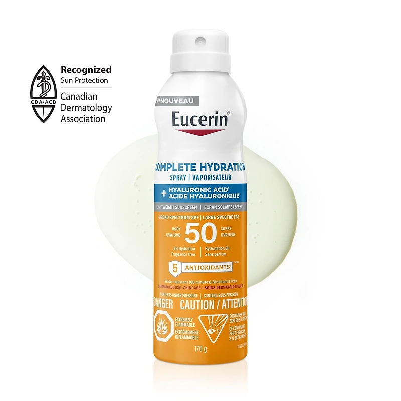 Écran solaire en vaporisateur pour le corps Eucerin Sun Hydratation complète avec FPS 50, 170 g | Écran solaire en vaporisateur avec acide hyaluronique et 5 antioxydants Plus qu'une protection solaire
