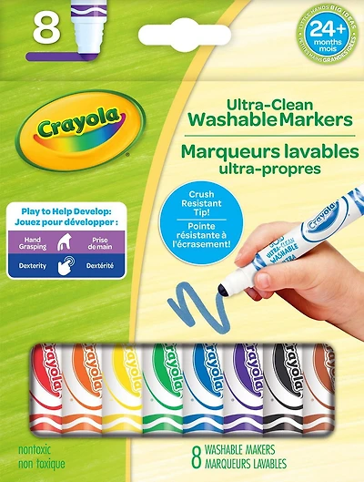 Marqueurs lavables Crayola Ultra-Clean avec pointe en forme de boule de gomme, 8 pièces BOULE DE GOMME MRQ