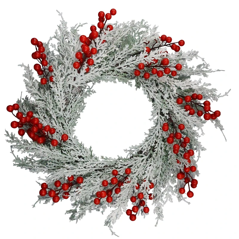 Holiday Time 20IN Frosted Pine With Red Berries Wreath