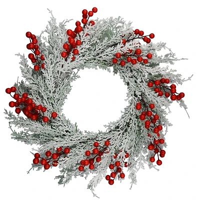 Holiday Time 20IN Frosted Pine With Red Berries Wreath