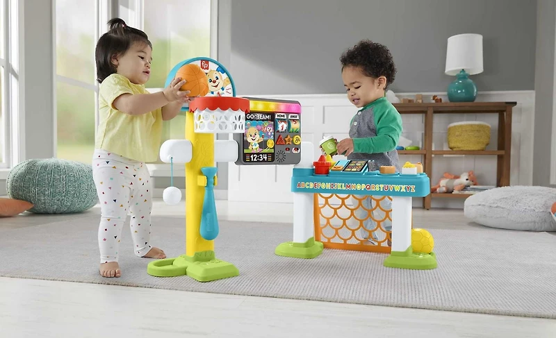 Fisher-Price Rires et Éveil Expérience de jeu 4 en 1, centre de jeux sportifs - Version Anglaise