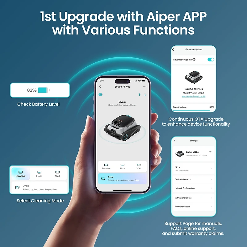 Aiper Scuba N1 Plus Nettoyeur robotisé pour piscines enterrées avec filtration MicroMesh™, chenilles et application mobile