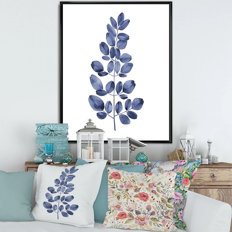 Designart Navy Blue Eucalyptus II FLOAT FRAME WALL ART