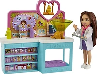Barbie Chelsea Pet Vet Doll (Brunette) & Playset, 4 Animals, 18 Accessories, Ages 3+