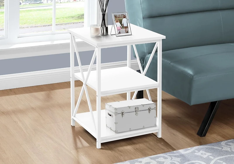 Monarch Specialties Accent Table, Side, End, Nightstand, Lamp, Living Room, Bedroom, White Laminate, White Metal, Contemporary, Modern