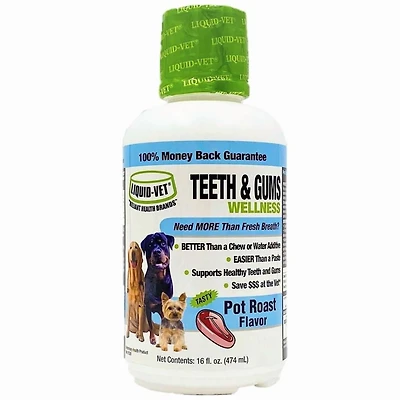 Liquid-Vet® Supplément pour la santé des dents et gencives des chiens, saveur rôti de bœuf, 16 oz liq 16 fois liquides / 474 ml