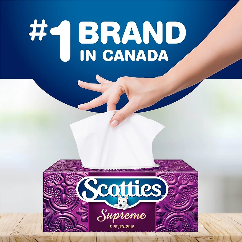 Scotties Supreme 3-ply Facial Tissues, Hypoallergenic and Dermatologist Tested, 9 Boxes, 88 Tissues per Box