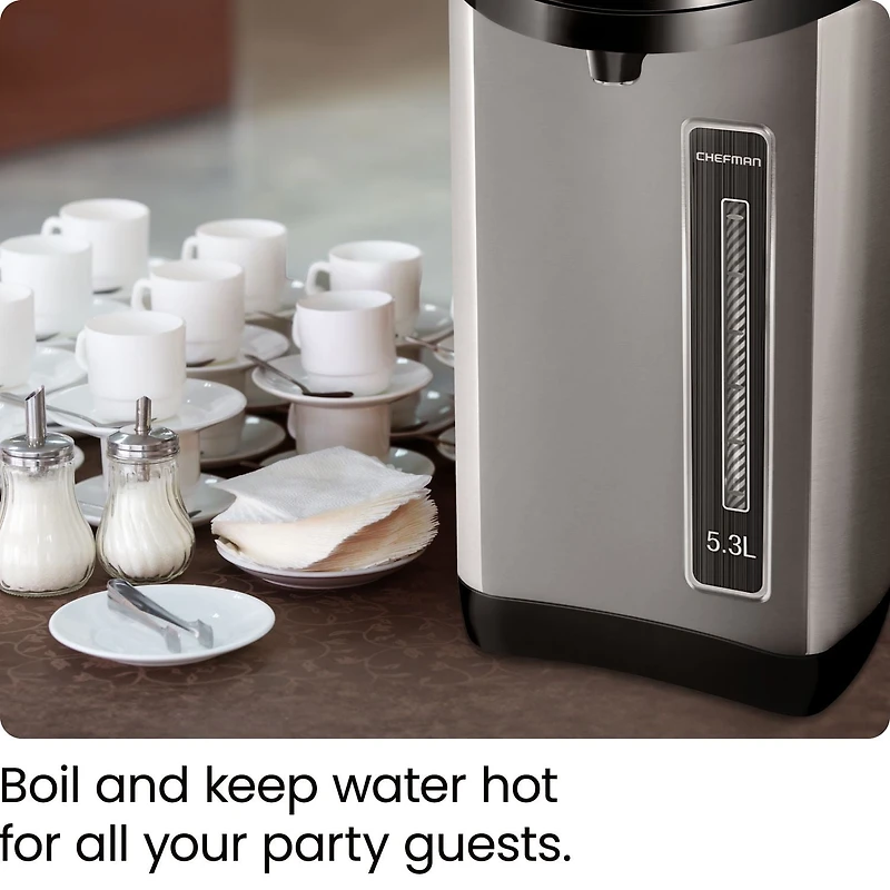 Chefman 5.3 Liter Electric Hot Water Pot with Safety Lock - Stainless Steel, New, 5.3 Liter Hot Water Dispenser