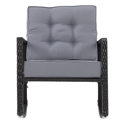 CorLiving Parksville Chaise à bascule d'extérieur en résine tressée, rotin et acier galvanisé avec coussins pour patio, jardin, porche et plus encore