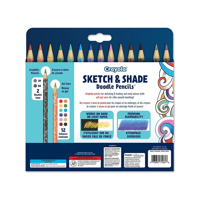 Sketch & Shade Doodle Pencils Crayola, boîte de 14 Hautement pigmentees crayons de couleur