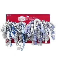 Nœuds bouclés Sassy Santa bleu, blanc et argent, ensemble de 4 mcx par Holiday Time