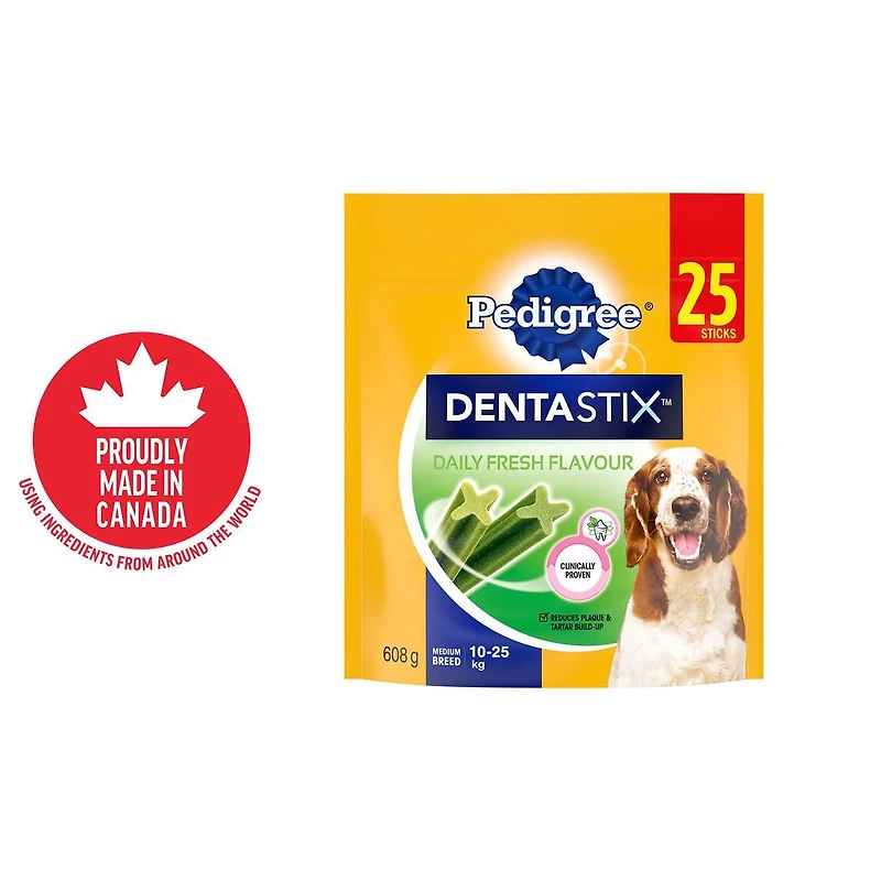 Gâteries de soins buccodentaires PEDIGREE DENTASTIX saveur fraîche pour chiens adultes de race moyenne – réduisent l’accumulation de plaque et de tartre, 40 bâtonnets 25-40 Gâteries