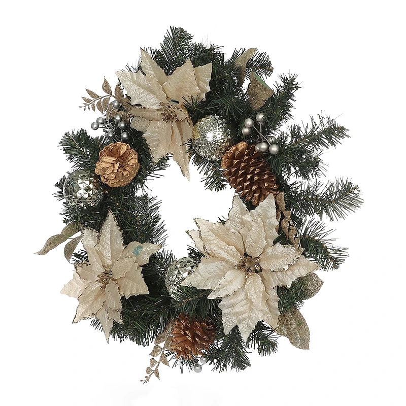 Holiday Time PL 20 in Plastic Gold Poinsettia Wreath Home Decor, HOLIDAY TIME PL 24IN GOLD POINSETTIA WREATH Home Decor