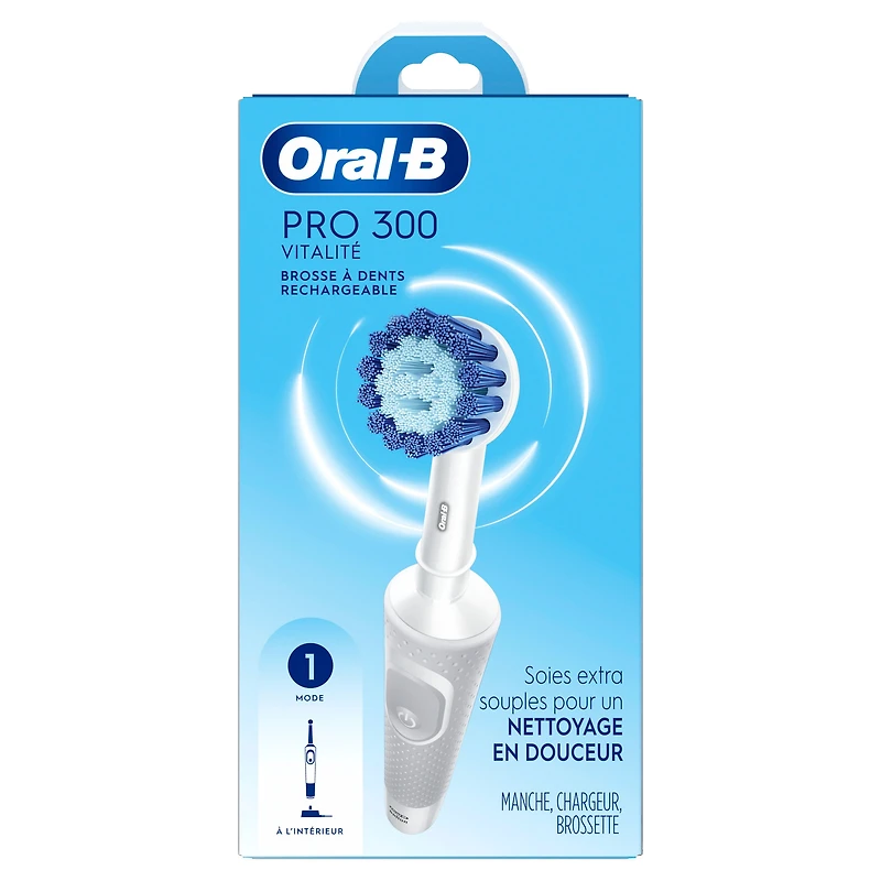 Oral-B Pro 300 Sensitive Clean Vitality Electric Toothbrush with (1) Brush Head, Rechargeable, White, Toothbrush with (1) Brush Head