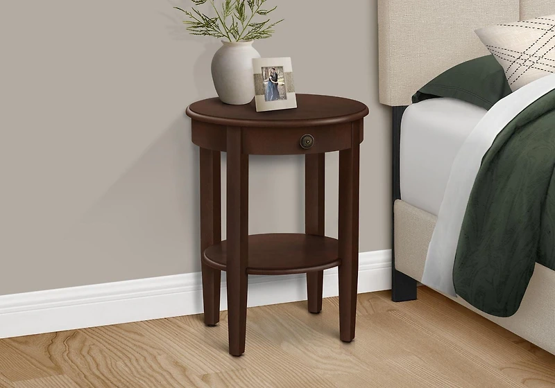 Monarch Specialties Accent Table, 2 Tier, End, Side Table, Round, Nightstand, Bedroom, Lamp, Brown Veneer, Transitional