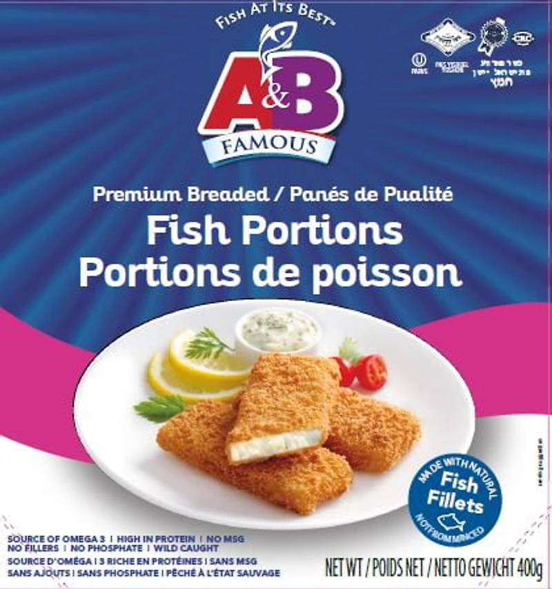 A&B Famous Poisson pané de qualité supérieure, portions de 2 oz 397g Poisson pané de qualité supérieure, portions de 2 oz