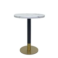 Round Dining Table combines timeless elegance with contemporary design.Luxurious faux marble top, brushed gold detailing, and a sturdy matte black base.