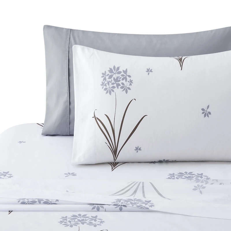 Marina Decoration Ultra Soft Silky Zipper Rich Printed Rayon from Bamboo All Season Duvet Cover Set with Pillowcases, Grey Hydrangea Floral Pattern