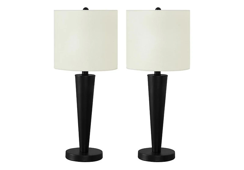 Monarch Specialties Lighting, Set Of 2, 24"h, Table Lamp, Usb Port Included, Black Metal, Ivory / Cream Shade, Contemporary