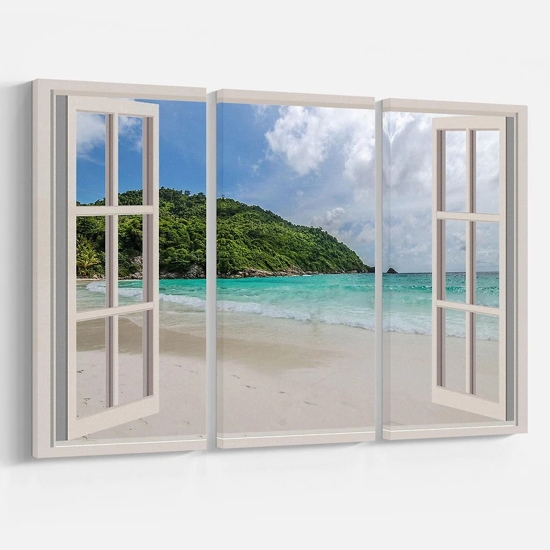 Designart Open Window to Calm Seashore Canvas Wall Art