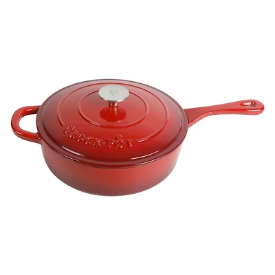 Crock-Pot Artisan Poêle à sauter profonde en fonte émaillée de 3,5 Qt avec couvercle, rouge écarlate, ronde