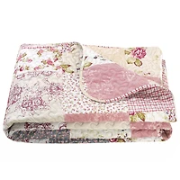 Marina Decoration Embossed Pinsonic Coverlet Bedspread Soft Bedding Summer Printed Quilt Set with Shams, Pink Purple Cream Floral Plaid Pattern