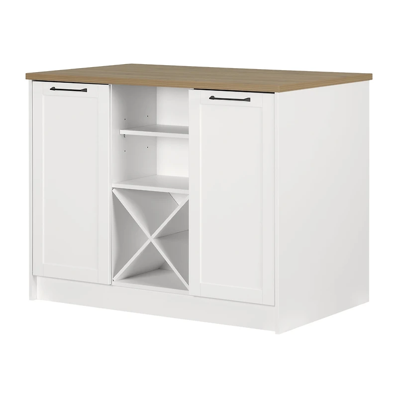Îlot de cuisine 6 tiroirs avec portes et rangement à vin, fini Blanc et Érable noix de muscade, collection Toscano de Meubles South Shore