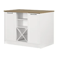 Îlot de cuisine 6 tiroirs avec portes et rangement à vin, fini Blanc et Érable noix de muscade, collection Toscano de Meubles South Shore