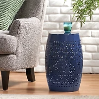 Homy Casa Lace-Cut Barrel-Shaped Metal Nightstand for Bedroom or Living Room Decor
