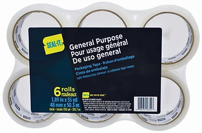 Ruban d'emballage transparent Seal-It de 1,89 po x 110 verges 6 paquets