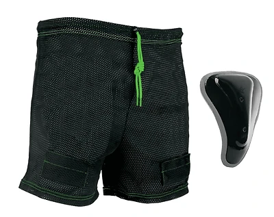 Shorts de hockey en filet de VIBE Hockey pour filles avec protecteur pelvien et attaches pour bas – Jeunesse Très Petit/Petit