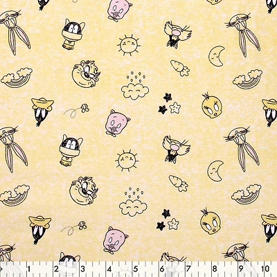 Fabric Creations Yellow with Bugs Bunny and Looney Toon Heads Cotton Fabric by the Metre