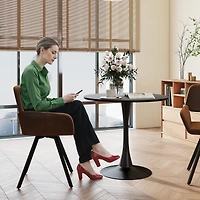 Homy Casa Set of 2 Upholstered Swivel Chair with Cut-Out Back, Armrest Accent Chair for Living Room, Brown Faux Suede