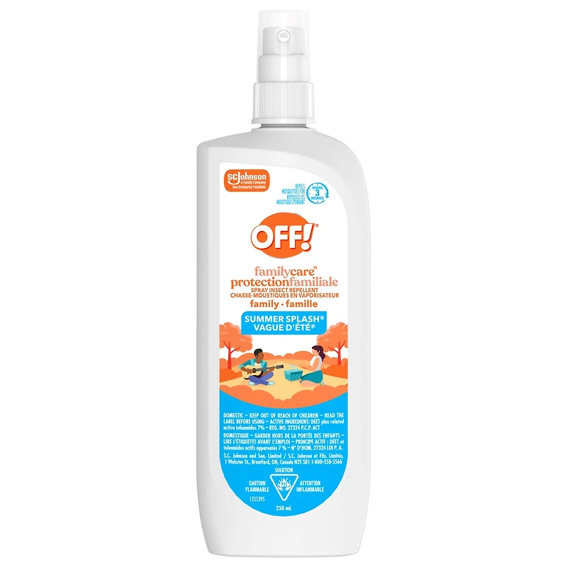 OFF! Vaporisateur chasse-moustiques protection familiale avec parfum Vague d’été, jusqu’à 3 heures de protection, 250 ml