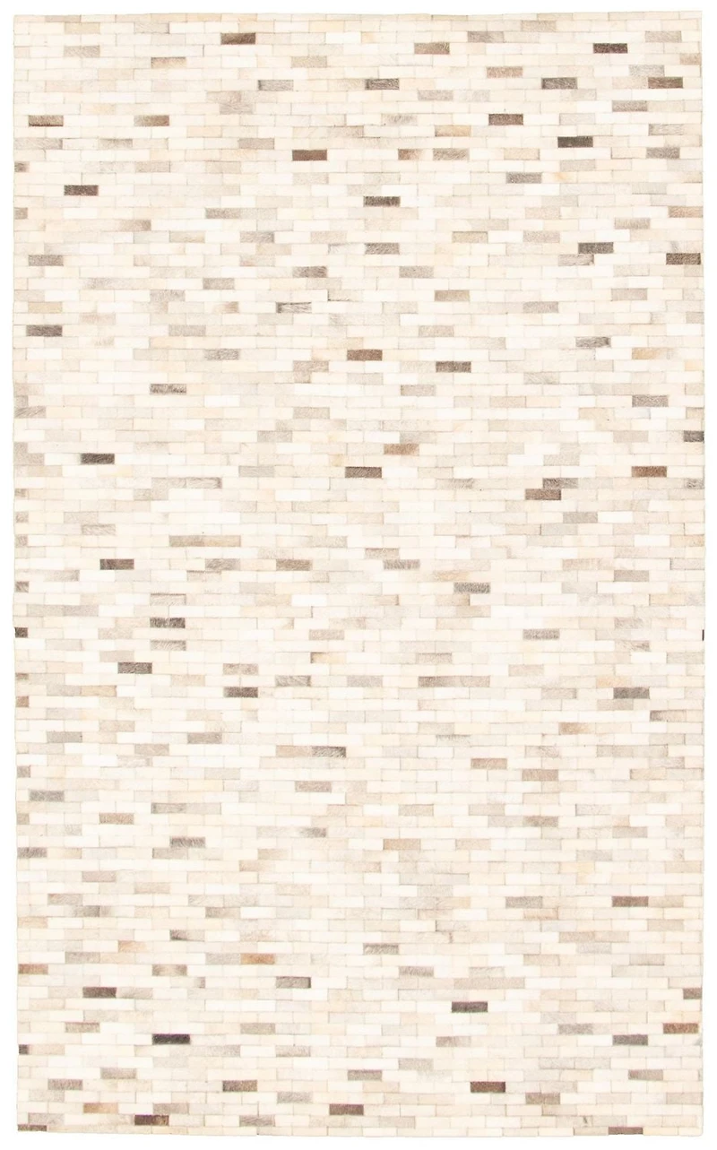 ECARPETGALLERY 5'0" x 8'3" Contemporary Cowhide Patchwork Handmade Area Rug for Living Room, Dining Room and Bedroom in Ivory