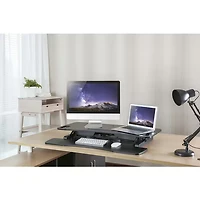 Amer Mounts Sit/Stand 37.4" Height Adjust Desk - EZRiser36 Height Adjustable Sit/Stand Desk Computer Riser, Dual Monitor Capable, 37.4" wide with Keyboard Tray - Noir Finish