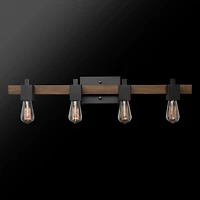 Applique murale en métal à 4 ampoules Phoenix par Globe Electric, noir mat, faux bois foncé, 51717